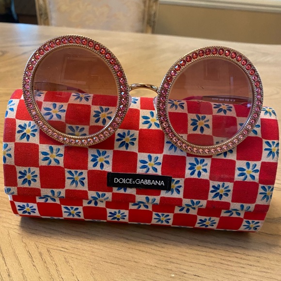 Dolce & Gabbana Gold Steel and Pink stone sunglasses